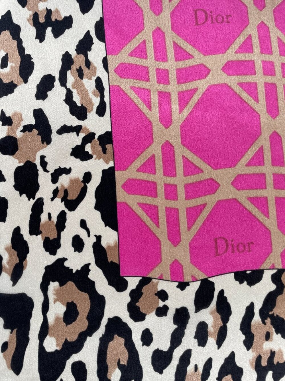 Vintage Christian Dior Silk Chiffon Scarf Leopard Pink Logo 66" x 24" - Picture 12 of 16